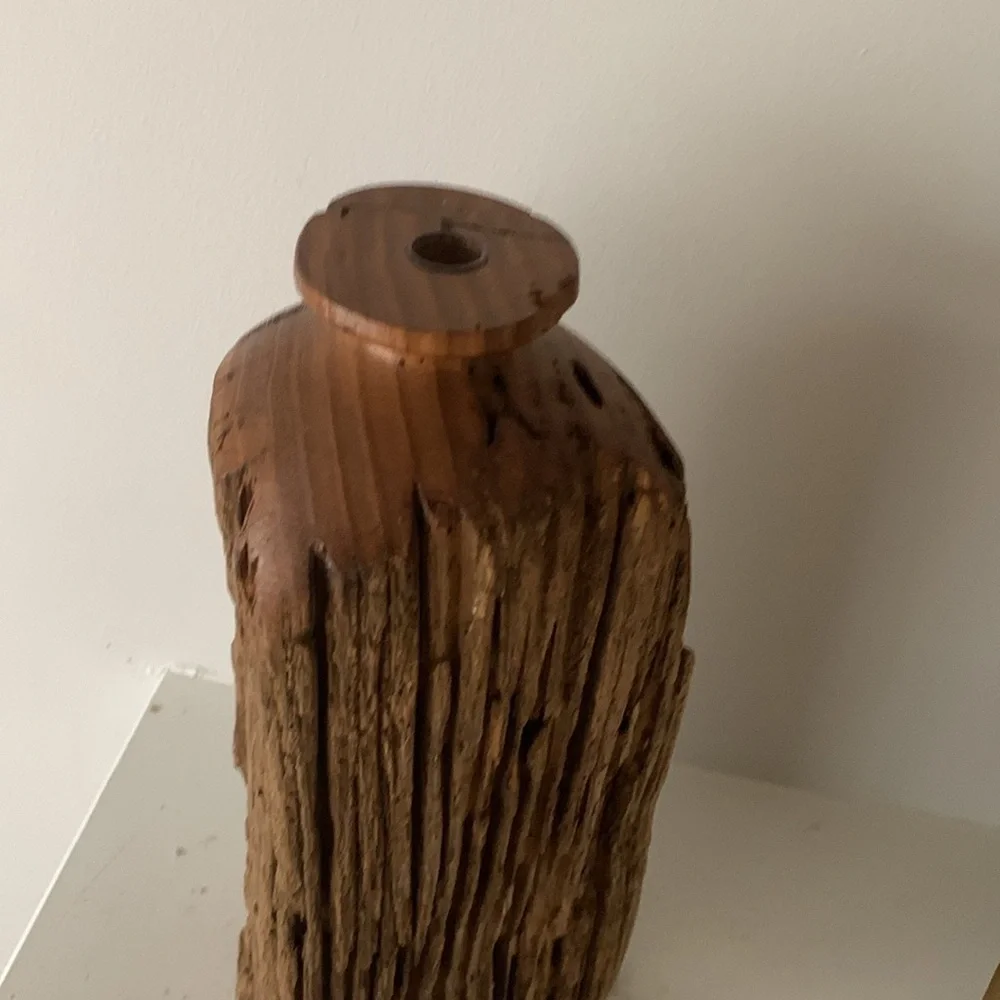 Vintage Wood Lathe Turned Vase Sculpture Carving Early century Art Tall hand md - Picture 10 of 10